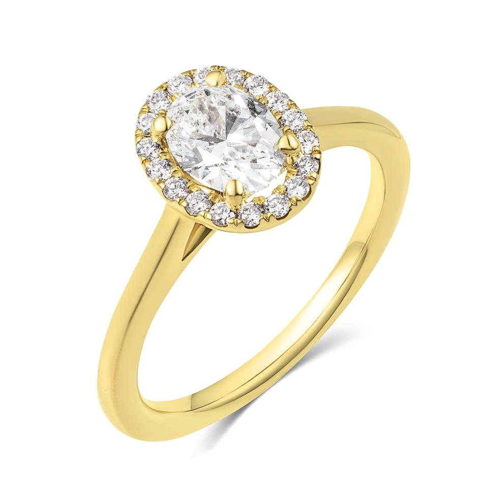 18ct Yellow Gold Oval Diamond Halo Engagement Ring 1.10ct Thumbnail Image 0
