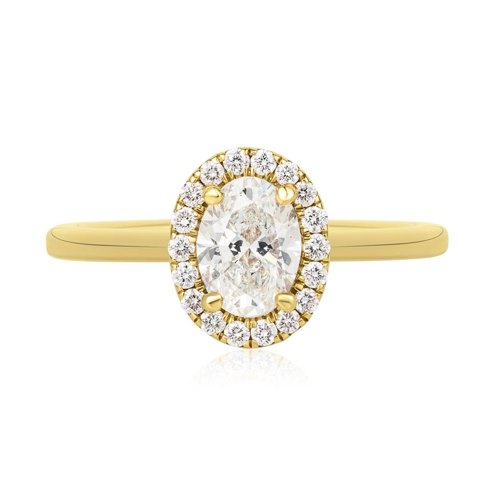 18ct Yellow Gold Oval Diamond Halo Engagement Ring 1.10ct Thumbnail Image 1