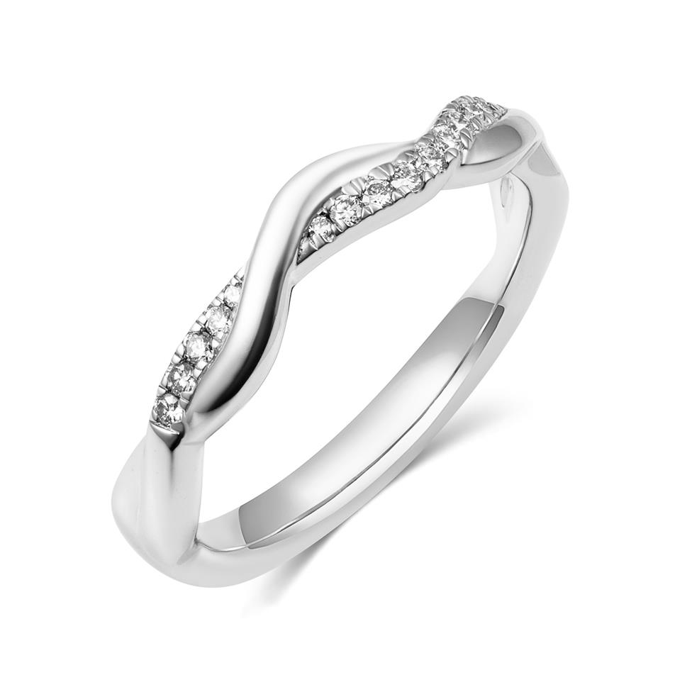 Platinum Plaited Diamond Set Shaped Wedding Ring 0.12ct Thumbnail Image 0