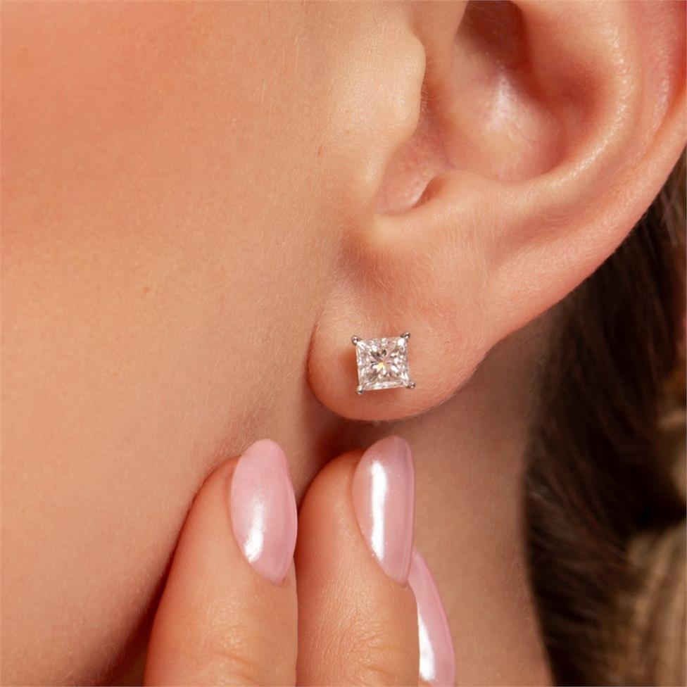 18ct White Gold Princess Cut Diamond Solitaire Stud Earrings 1.40ct Thumbnail Image 1