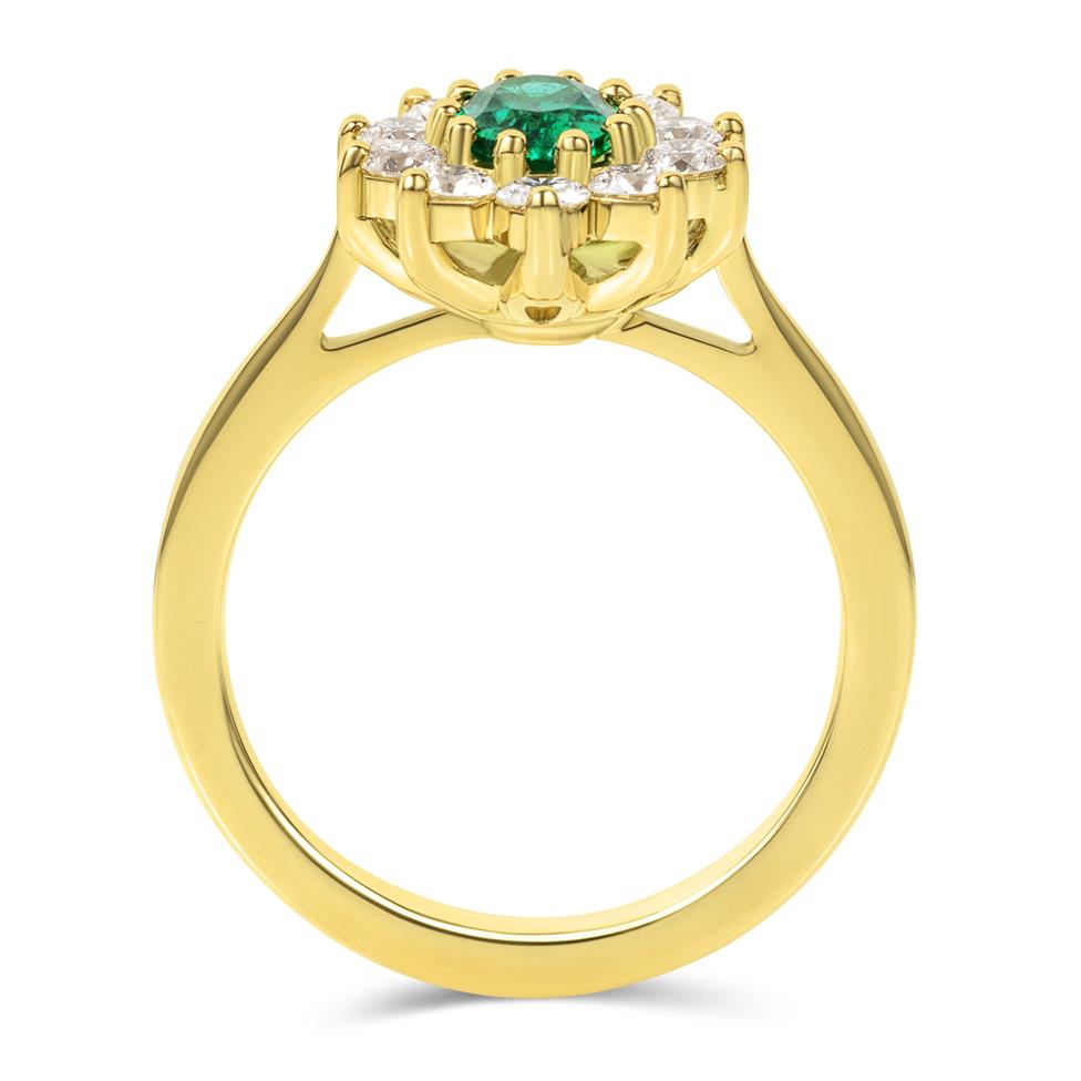 18ct Yellow Gold Oval Emerald and Diamond Cluster Engagement Ring Thumbnail Image 3
