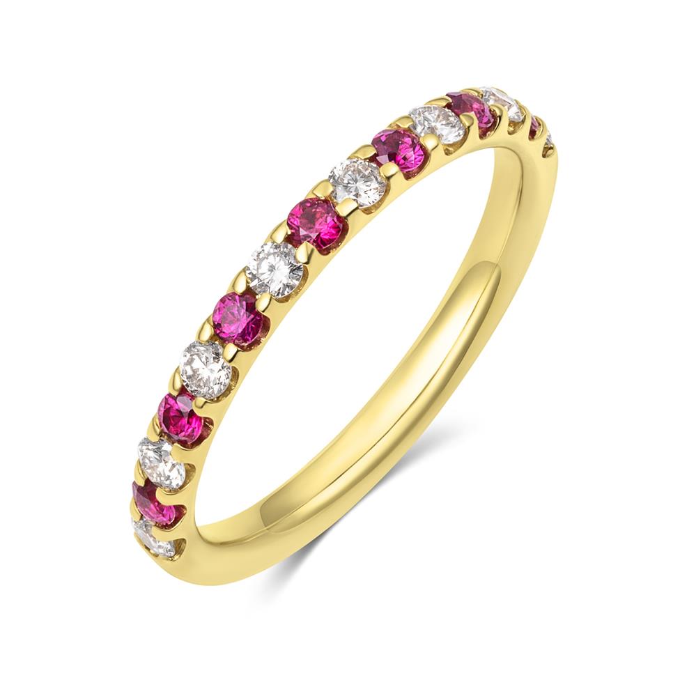 18ct Yellow Gold Ruby and Diamond Half Eternity Ring Thumbnail Image 0