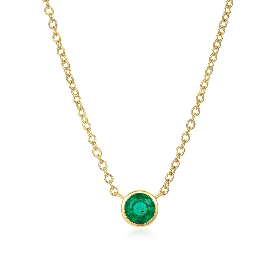 18ct Yellow Gold Emerald Solitaire Necklace Thumbnail Image 0