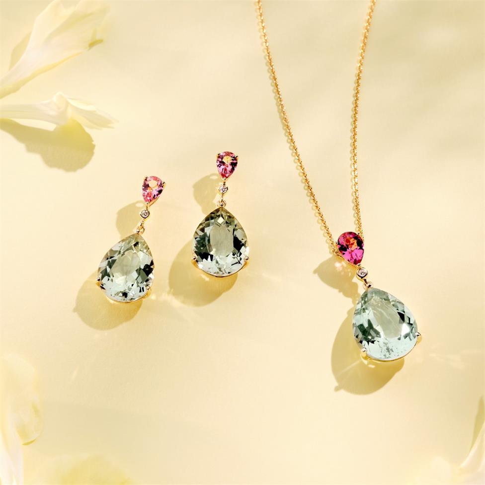 Sweetpea Green Amethyst and Pink Tourmaline Earrings Thumbnail Image 2