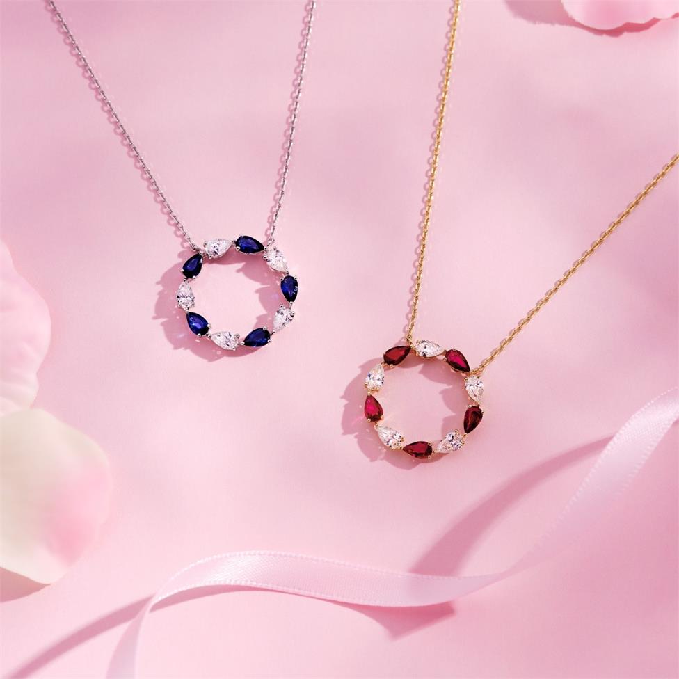 Aurora Yellow Gold Ruby and Diamond Circle Necklace Thumbnail Image 3
