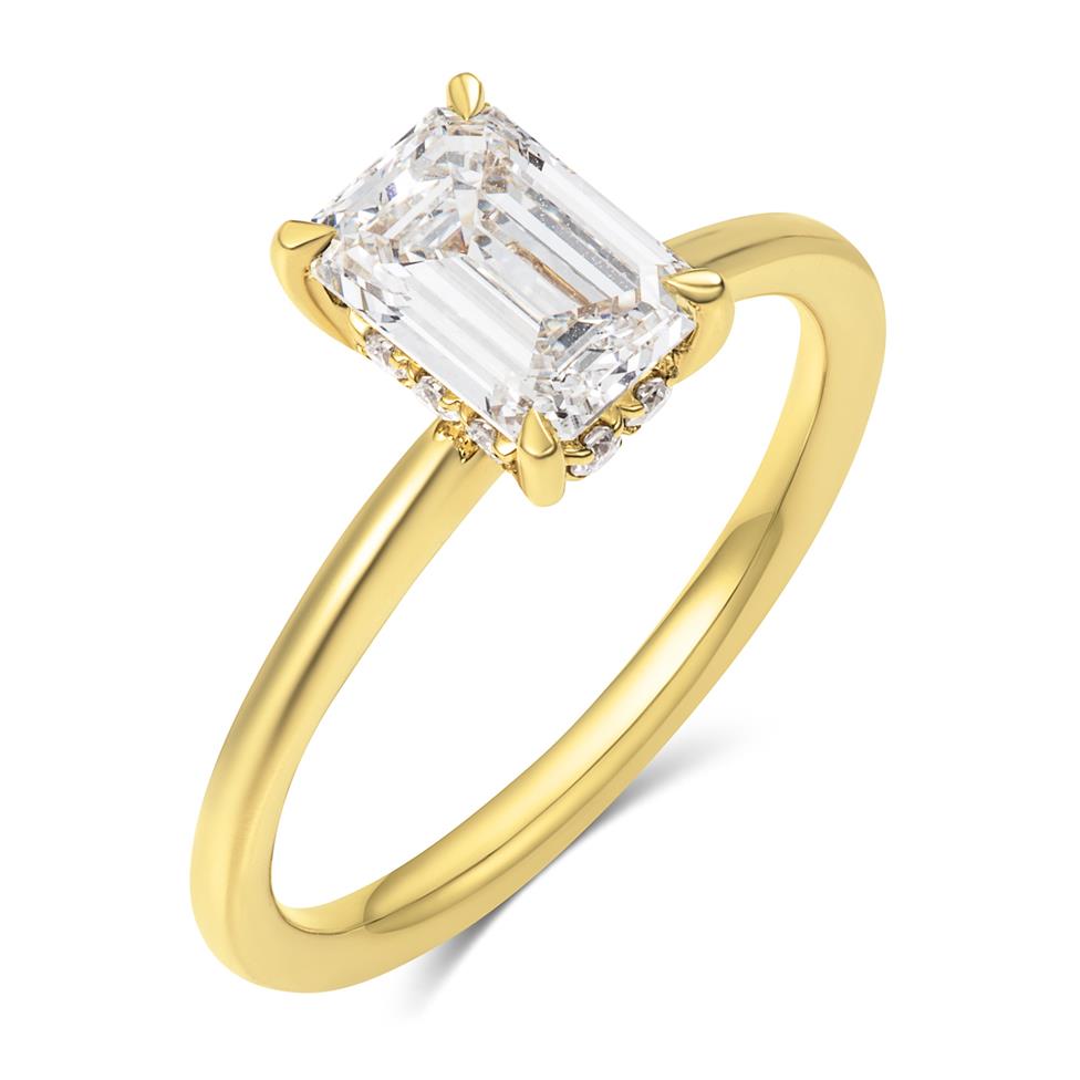 18ct Yellow Gold Lab Grown Emerald-Cut Diamond Engagement Ring 1.50ct Thumbnail Image 0