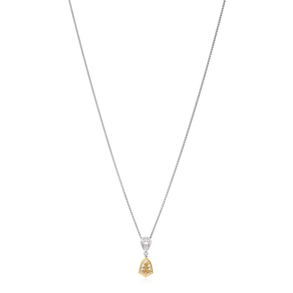Platinum and 18ct Yellow Gold Champagne Diamond Drop Necklace Thumbnail Image 2