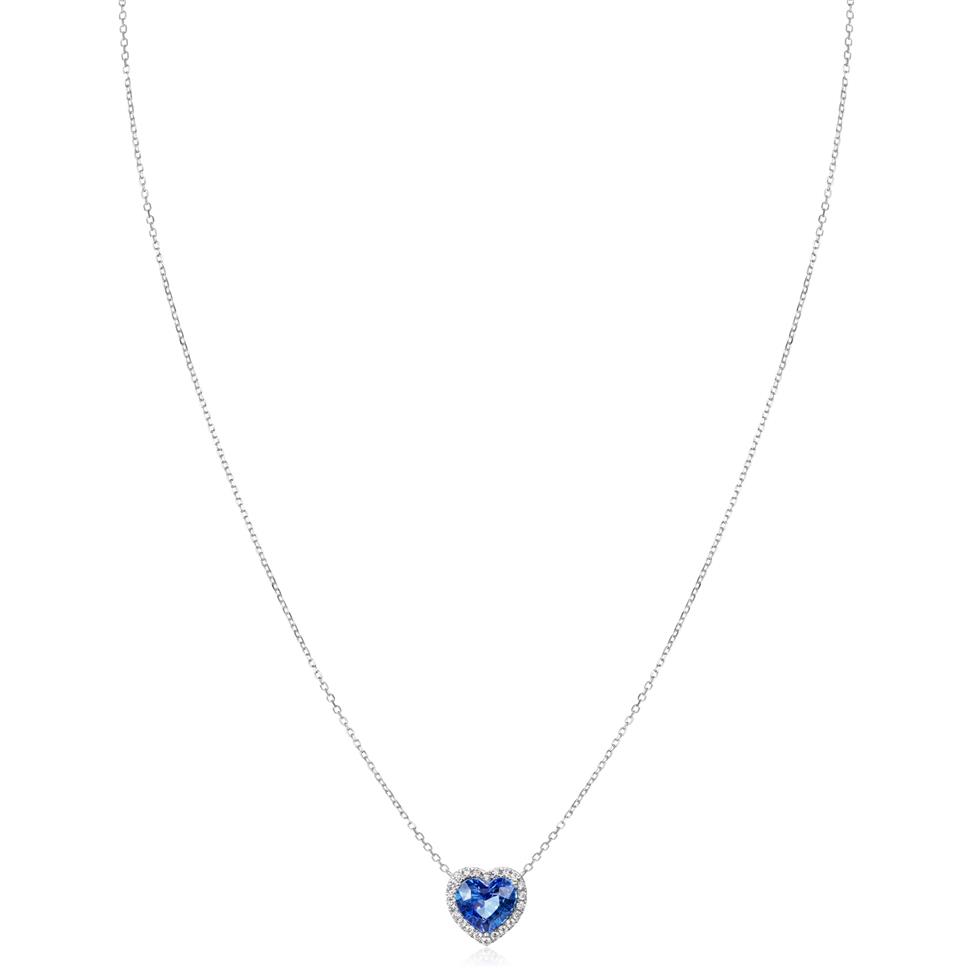 Camellia White Gold Sapphire Halo Heart Necklace Thumbnail Image 2