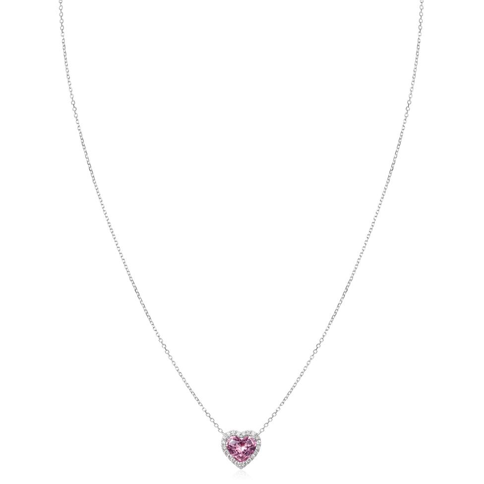 Camellia White Gold Pink Spinel Halo Heart Necklace Thumbnail Image 2