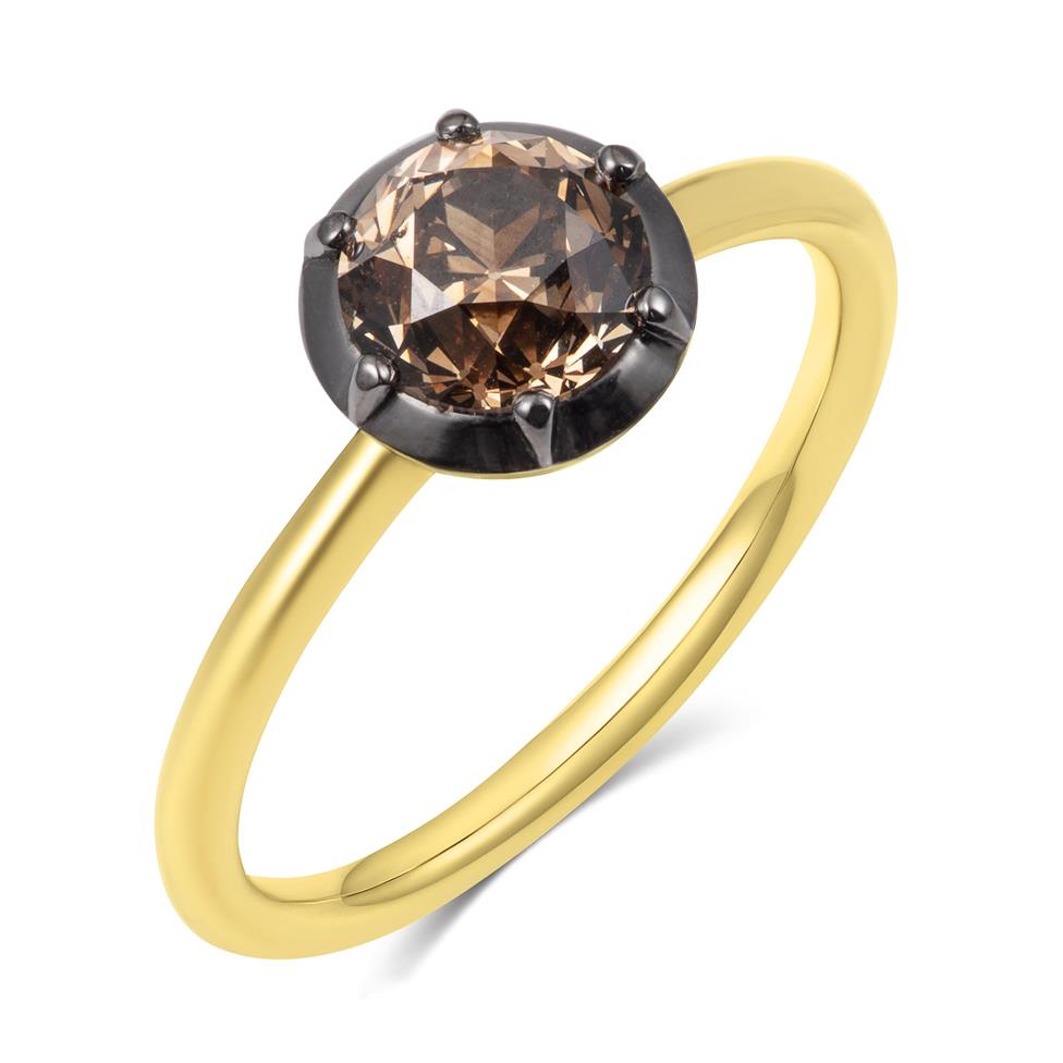 18ct Yellow Gold Old Cut Cognac Diamond Engagement Ring 1.22ct Thumbnail Image 0