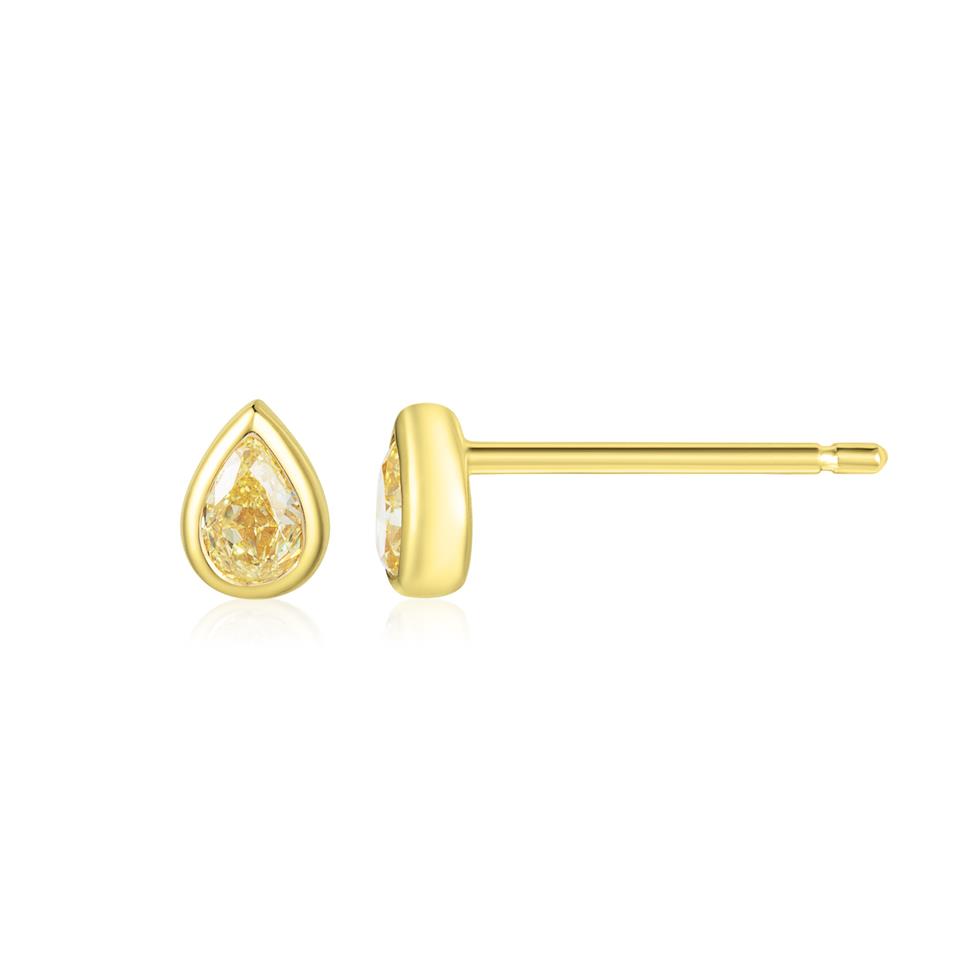 18ct Yellow Gold Pear Shape Yellow Diamond Earrings 0.34ct Thumbnail Image 0