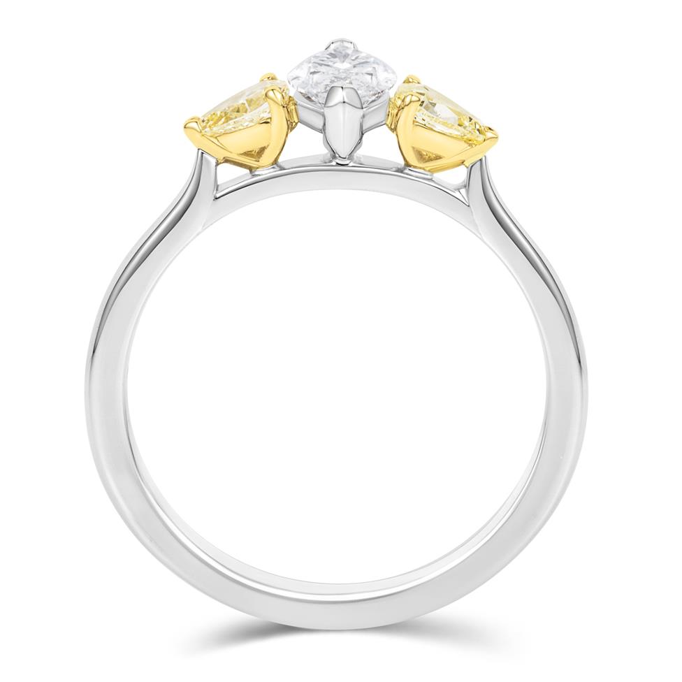 Platinum Marquise and Yellow Pear Diamond Three Stone Engagement Ring 0.53ct Thumbnail Image 3