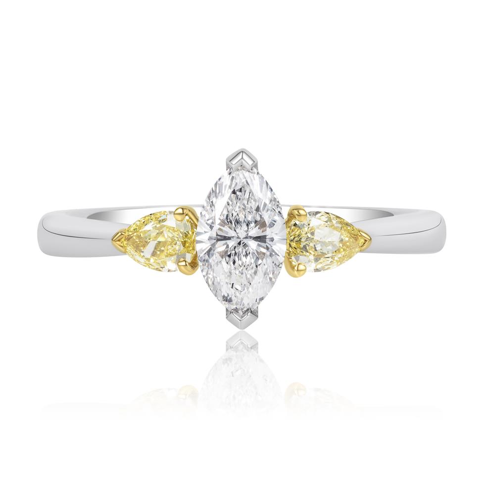 Platinum Marquise and Yellow Pear Diamond Three Stone Engagement Ring 0.53ct Thumbnail Image 2