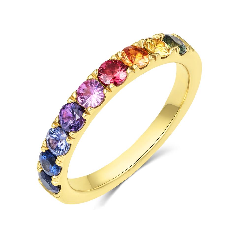 Samba 18ct Yellow Gold Rainbow Sapphire Half Eternity Ring Thumbnail Image 0