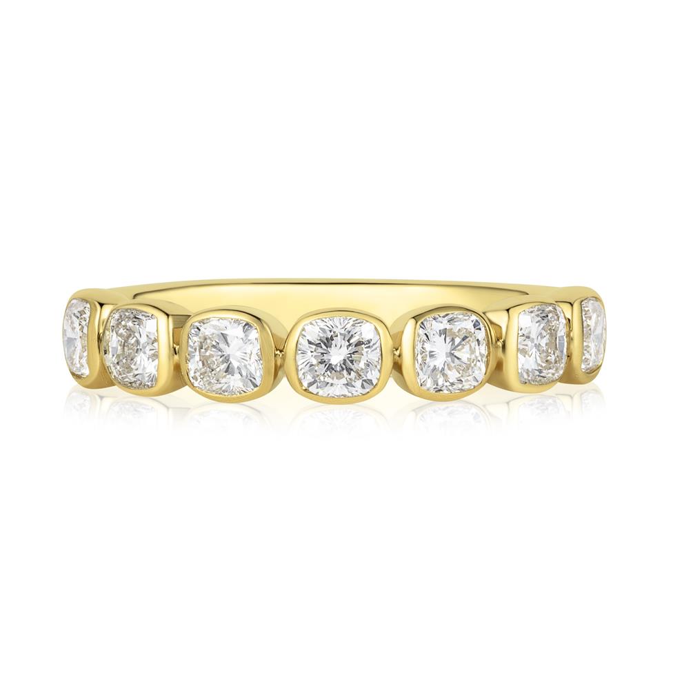 18ct Yellow Gold Bezel Set Cushion Diamond Half Eternity Ring 1.00ct Thumbnail Image 2
