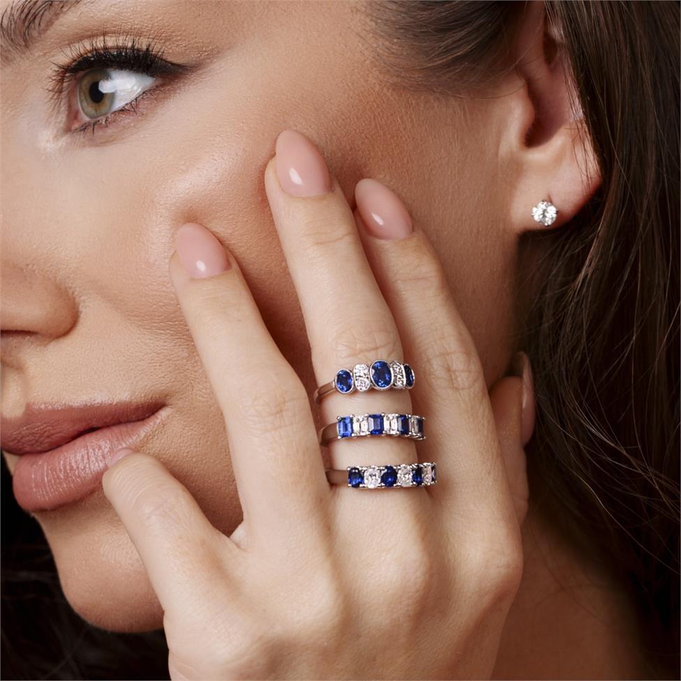 Platinum Emerald Cut Sapphire and Diamond Half Eternity Ring Thumbnail Image 1