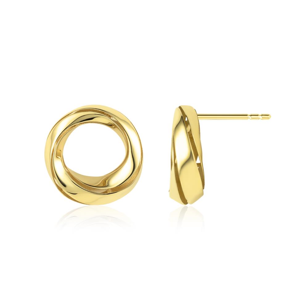 Aira 18ct Yellow Gold Twisted Circle Stud Earrings Thumbnail Image 0