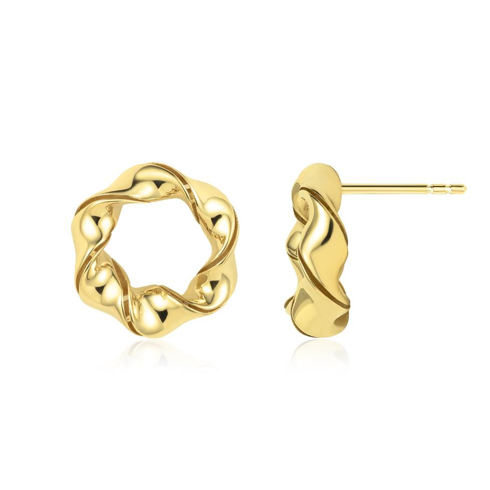 Aira 18ct Yellow Gold Twisted Circle Stud Earrings Thumbnail Image 0