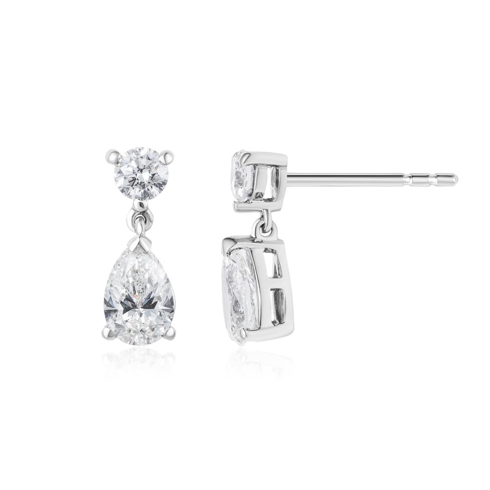 Platinum Pear Diamond Drop Earrings 1.56ct Thumbnail Image 0