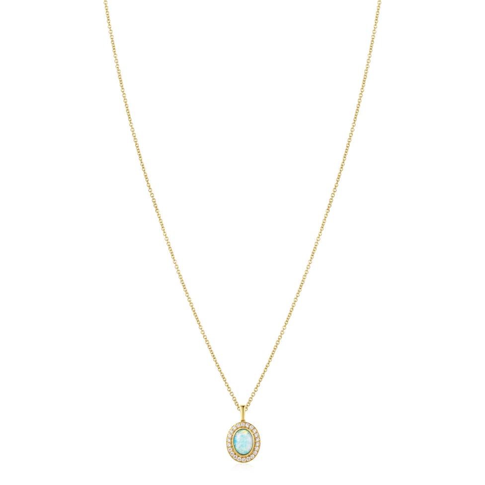 18ct Yellow Gold Opal and Diamond Halo Pendant Thumbnail Image 1