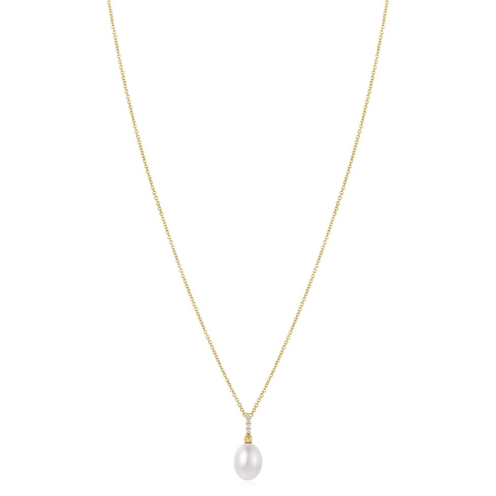18ct Yellow Gold Freshwater Pearl and Diamond Pendant Thumbnail Image 2