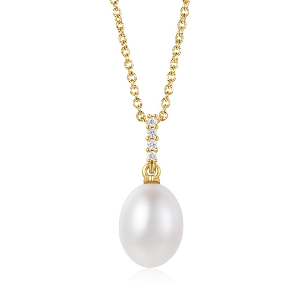 18ct Yellow Gold Freshwater Pearl and Diamond Pendant Thumbnail Image 0