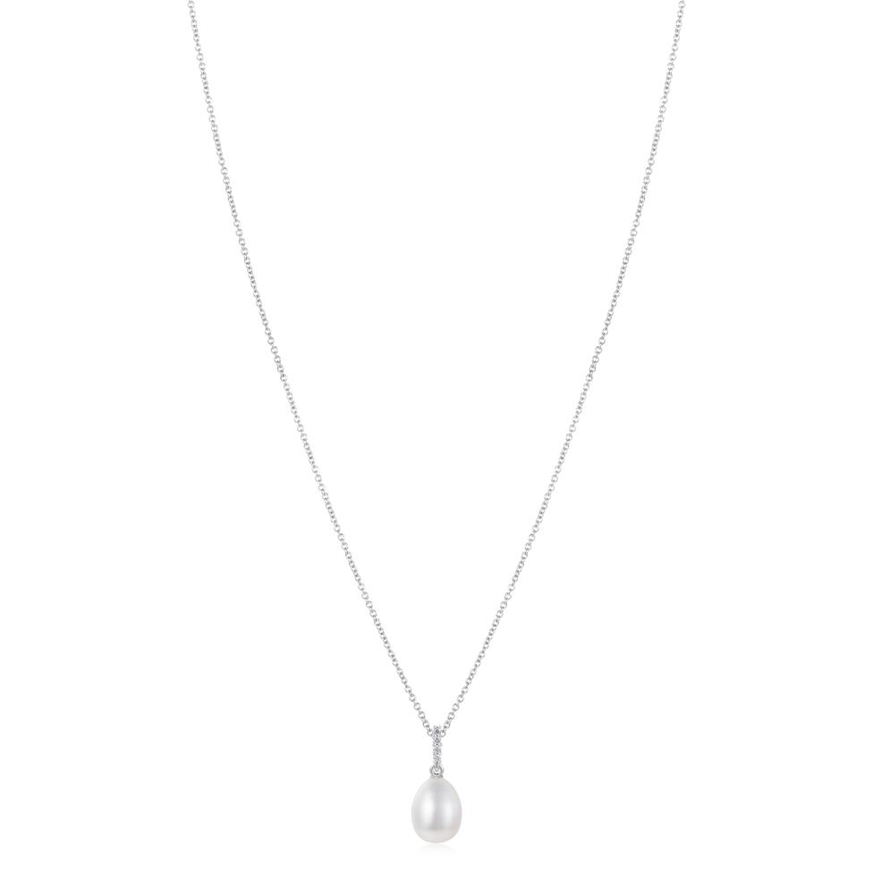 18ct White Gold Freshwater Pearl and Diamond Pendant Thumbnail Image 2