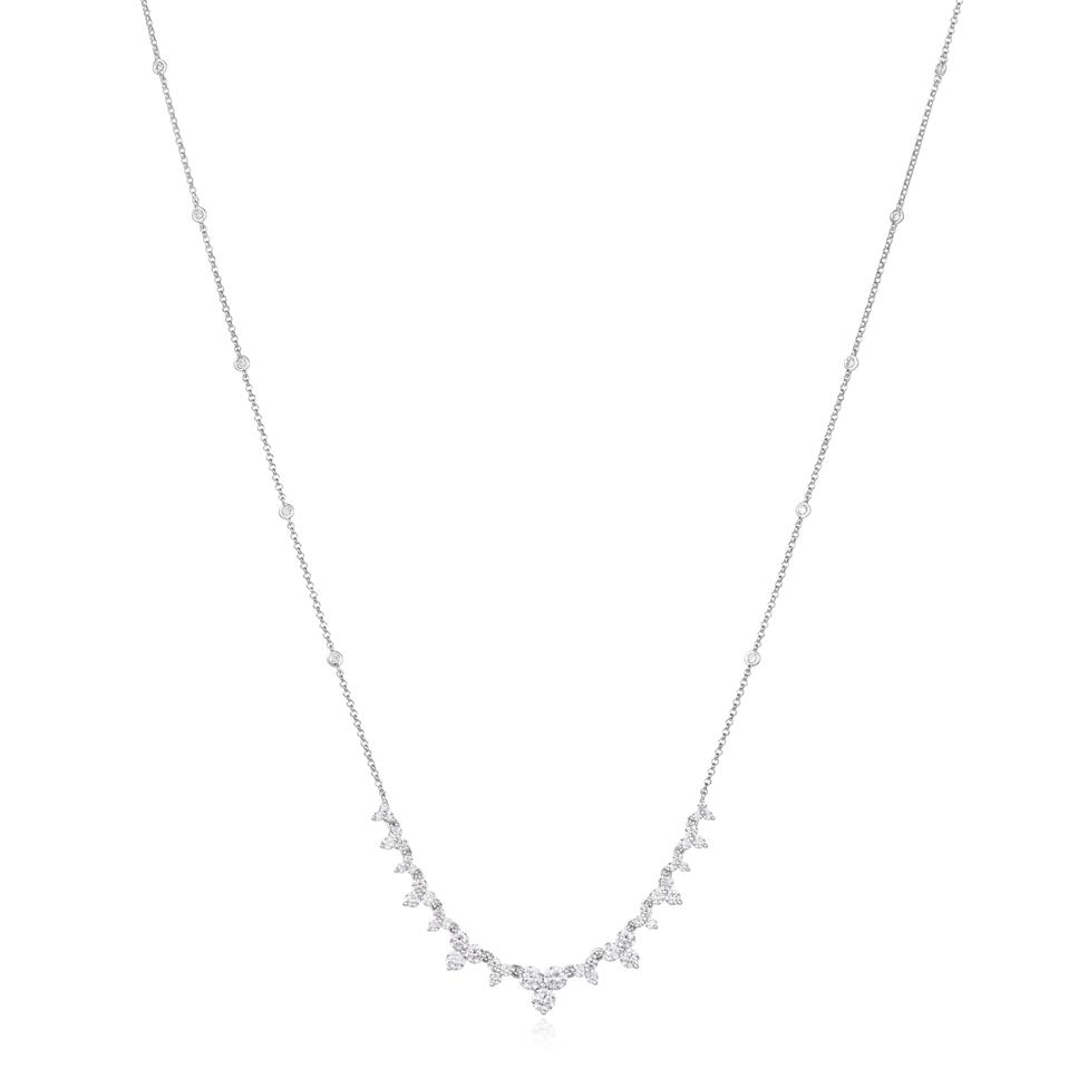 18ct White Gold Diamond Trefoil Design Necklace Thumbnail Image 2