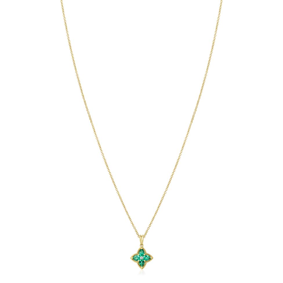 Fleur 18ct Yellow Gold Emerald Pendant Thumbnail Image 2