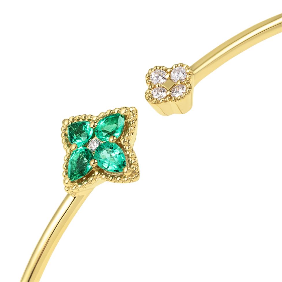 Fleur 18ct Yellow Gold Emerald Bangle Thumbnail Image 2