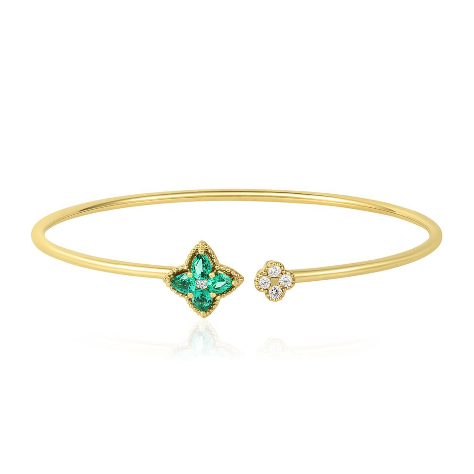 Fleur 18ct Yellow Gold Emerald Bangle Thumbnail Image 0
