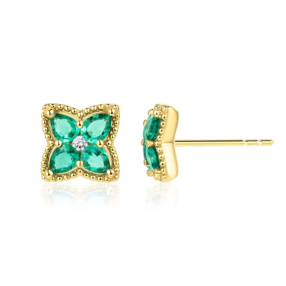 Fleur 18ct Yellow Gold Emerald Earrings Thumbnail Image 0
