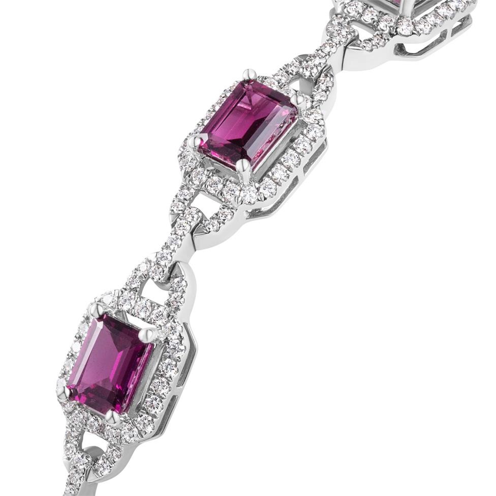 18ct White Gold Rhodolite Garnet and Diamond Bracelet Thumbnail Image 2