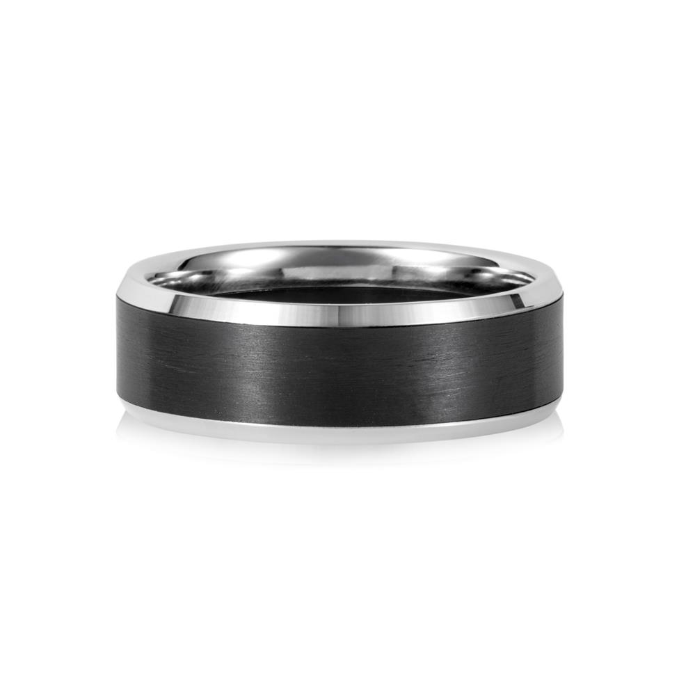 Platinum and Black Zirconium Centre Bevelled Wedding Ring Thumbnail Image 1