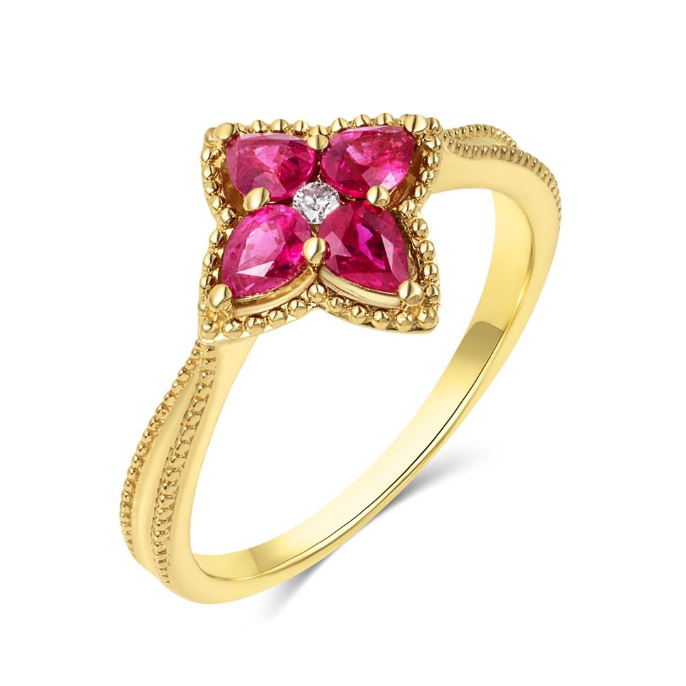 Fleur 18ct Yellow Gold Ruby Ring Thumbnail Image 0