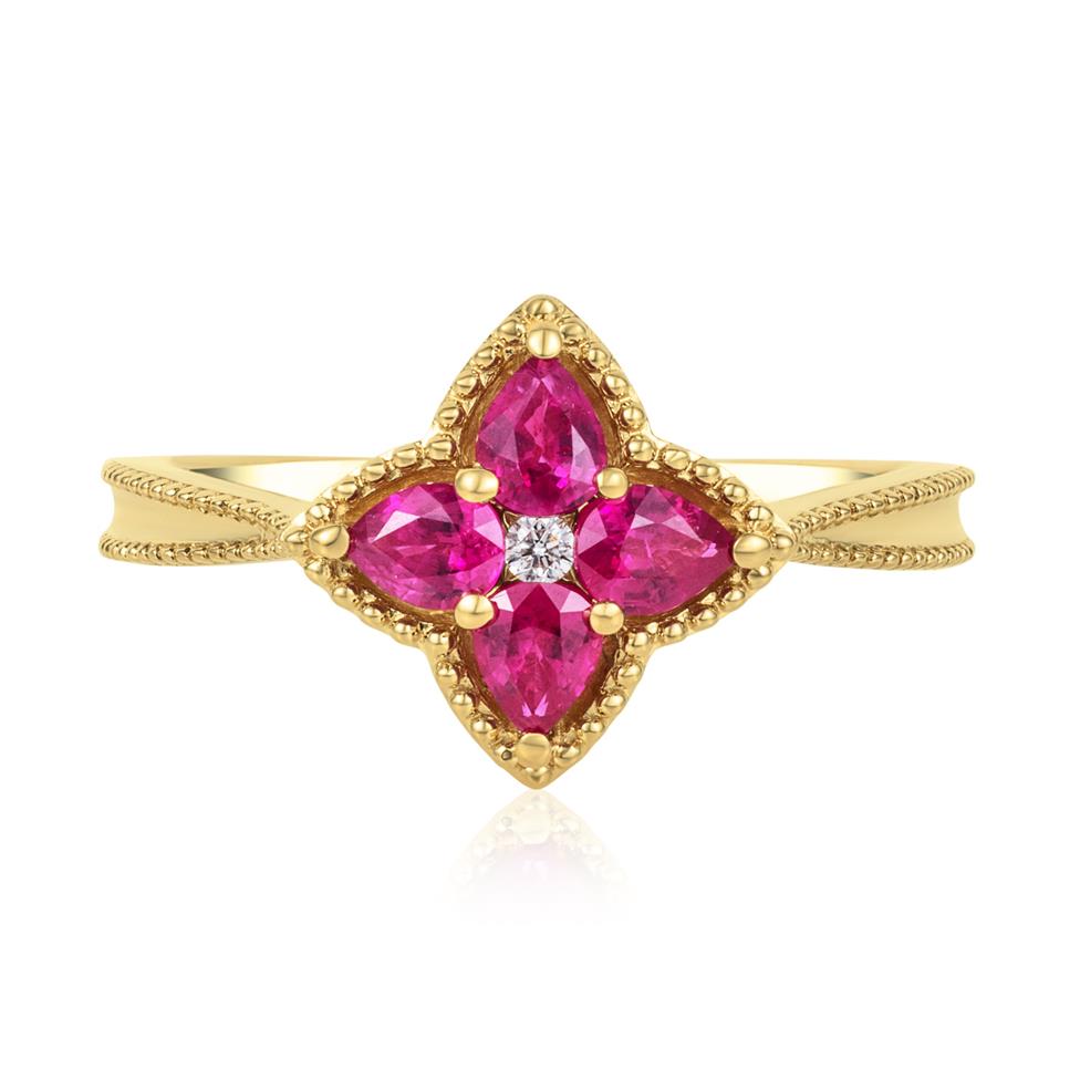 Fleur 18ct Yellow Gold Ruby Ring Thumbnail Image 2