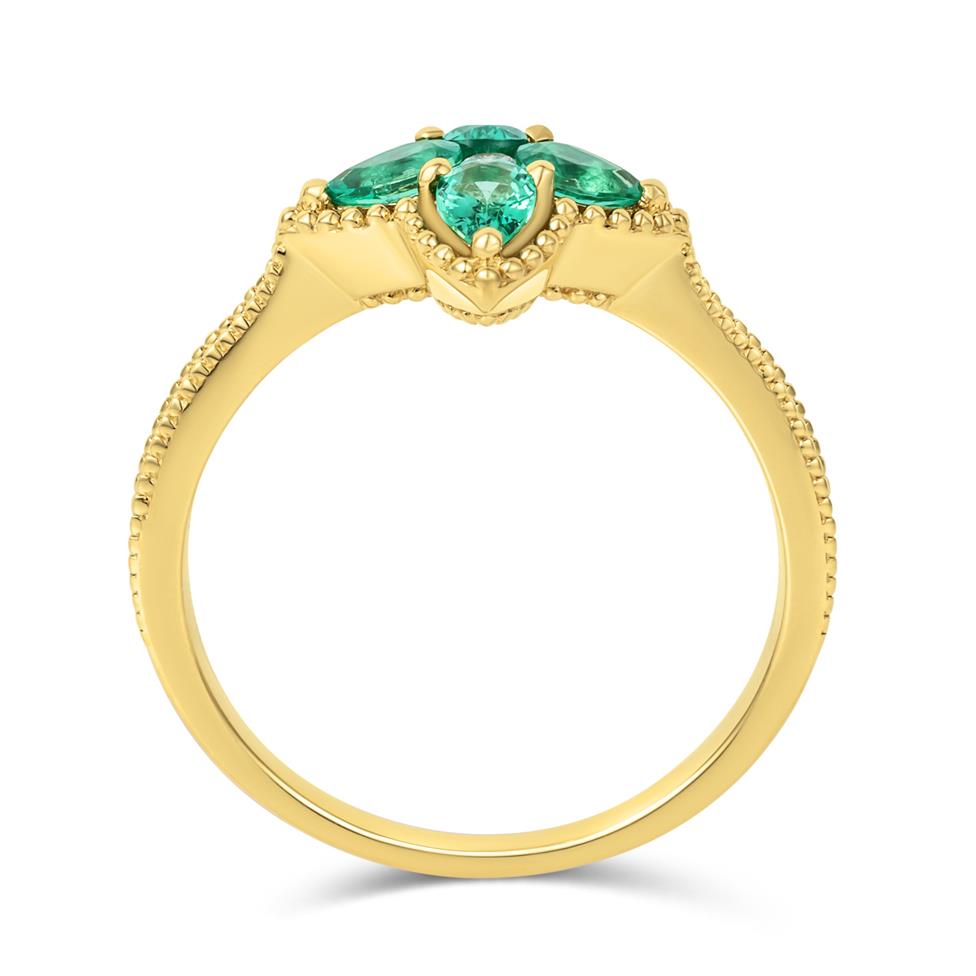 Fleur 18ct Yellow Gold Emerald Ring Thumbnail Image 3