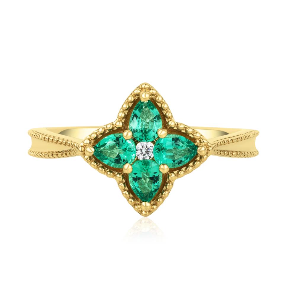Fleur 18ct Yellow Gold Emerald Ring Thumbnail Image 2