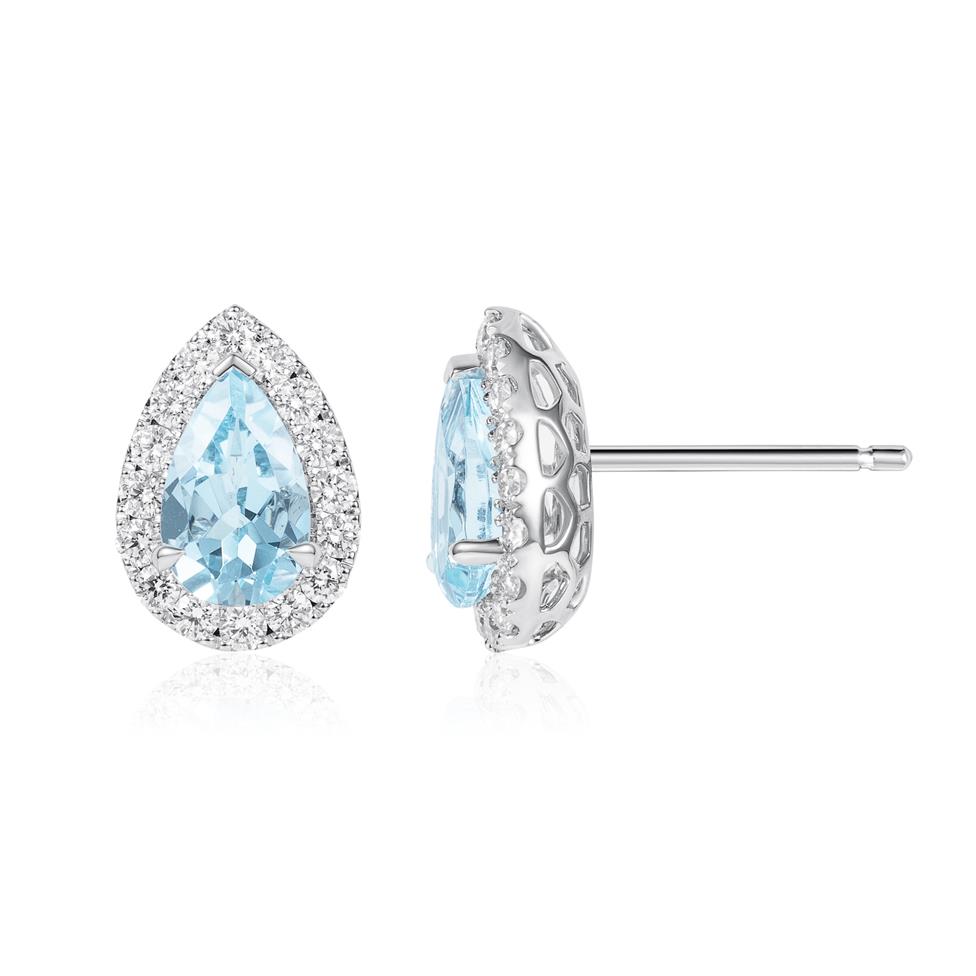 Camellia 18ct White Gold Aquamarine and Diamond Teardrop Earrings Thumbnail Image 0