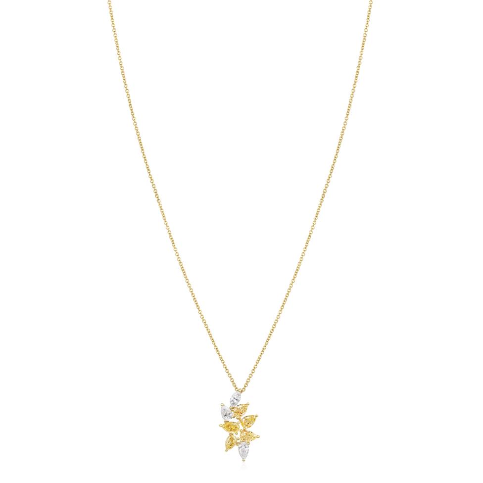 Aurora White Gold Yellow Diamond Cluster Necklace Thumbnail Image 1