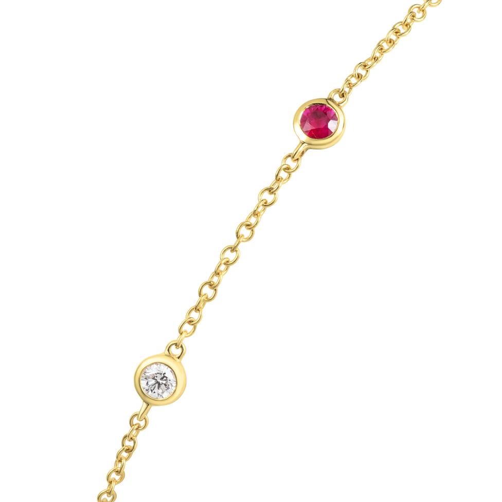 18ct Yellow Gold Ruby and Diamond Bezel Set Station Bracelet Thumbnail Image 1