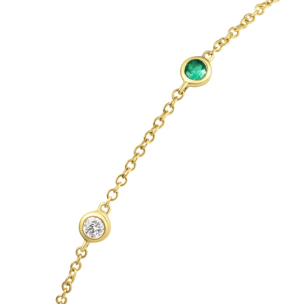 18ct Yellow Gold Emerald and Diamond Bezel Set Station Bracelet Thumbnail Image 2