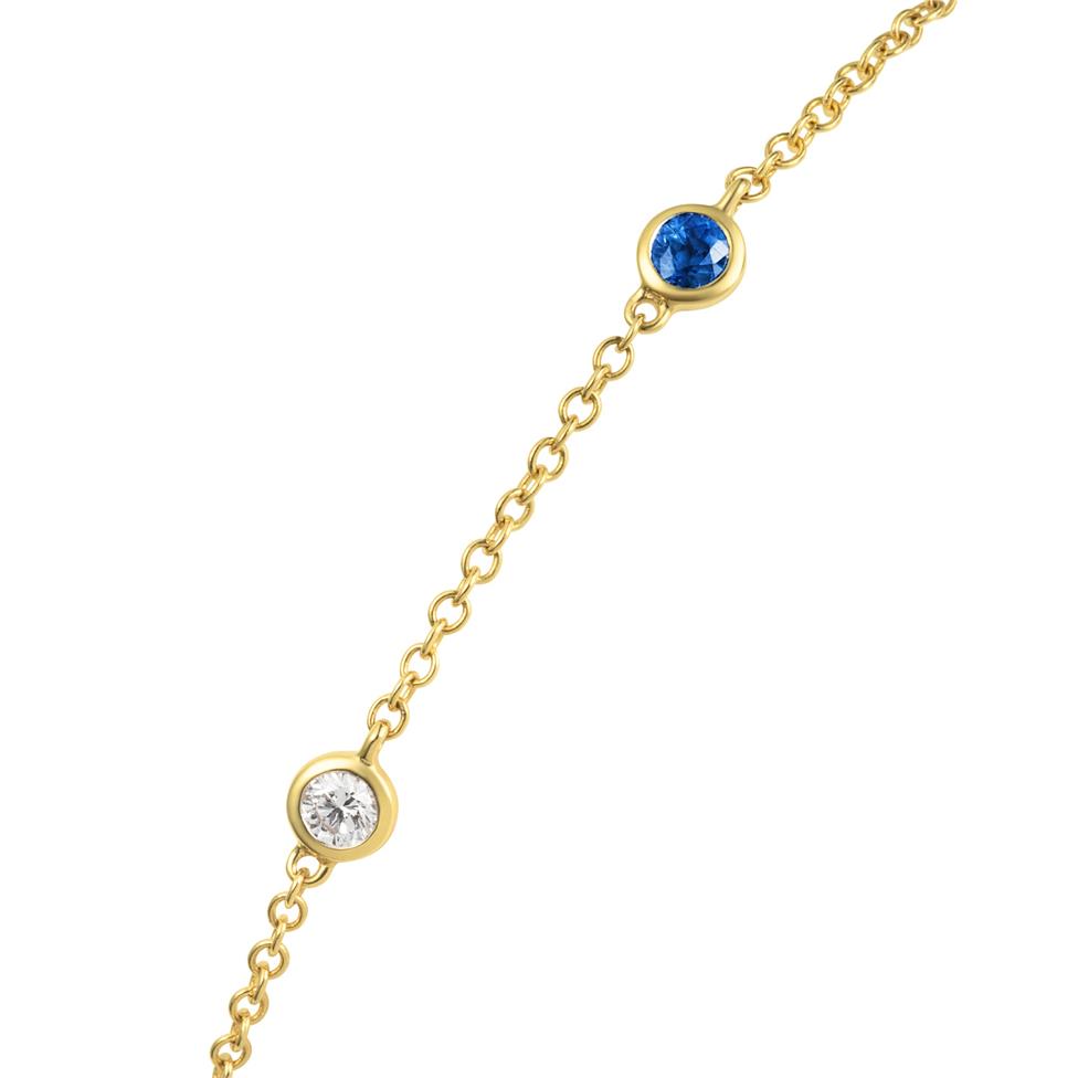 18ct Yellow Gold Sapphire and Diamond Bezel Set Station Bracelet Thumbnail Image 1