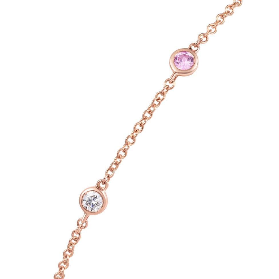 18ct Rose Gold Pink Sapphire and Diamond Bezel Set Station Bracelet Thumbnail Image 1