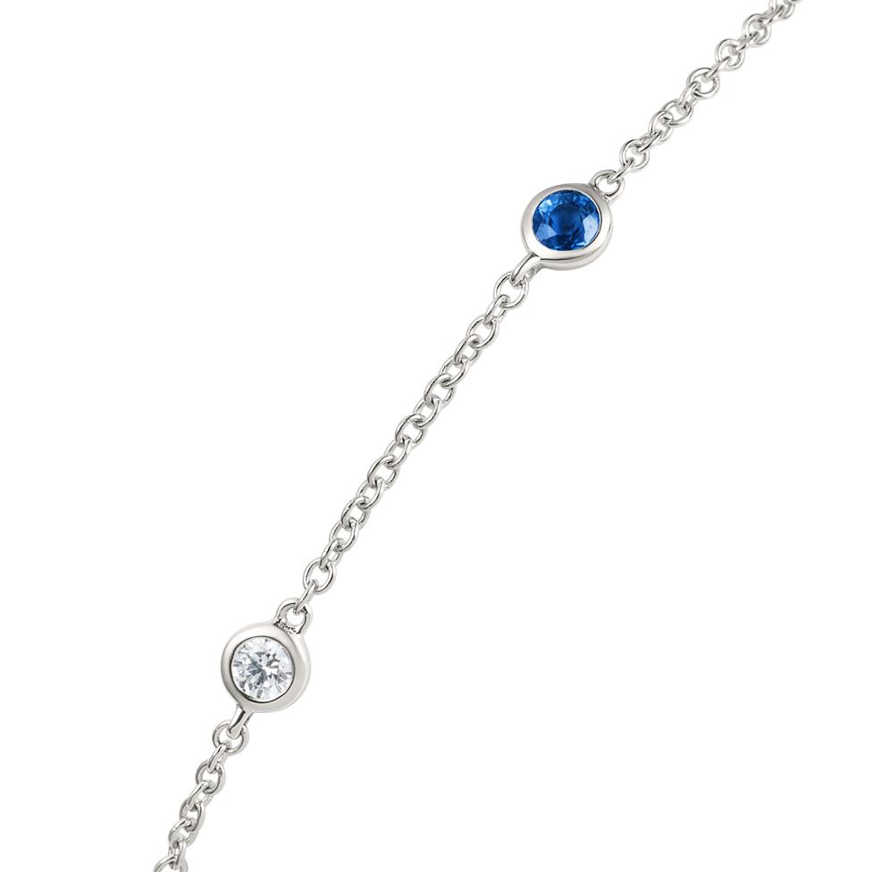 18ct White Gold Sapphire and Diamond Bezel Set Station Bracelet Thumbnail Image 1