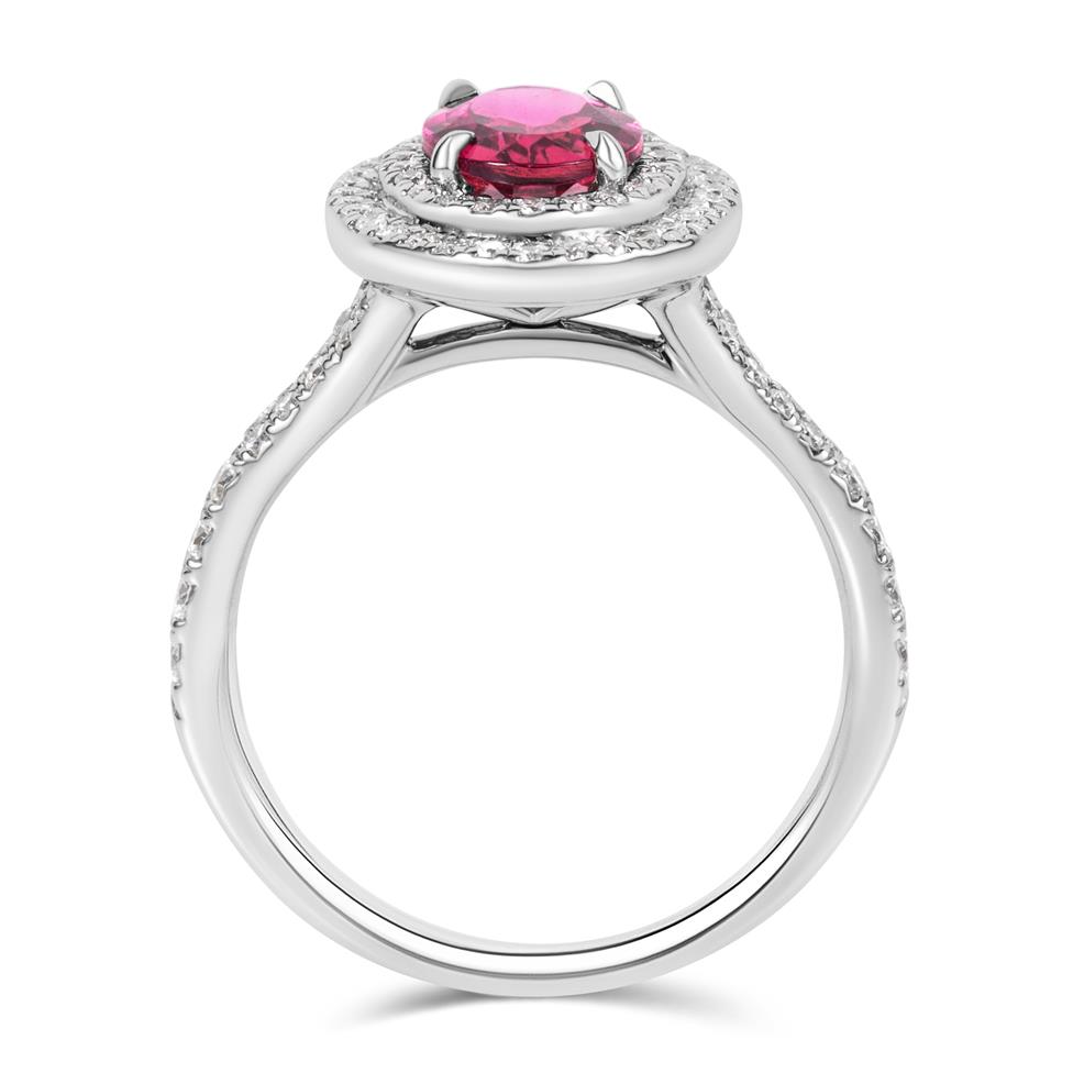 Platinum Pink Tourmaline and Diamond Halo Ring Thumbnail Image 3