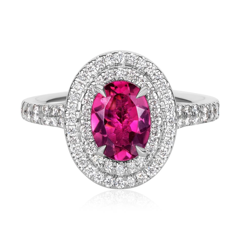 Platinum Pink Tourmaline and Diamond Halo Ring Thumbnail Image 2