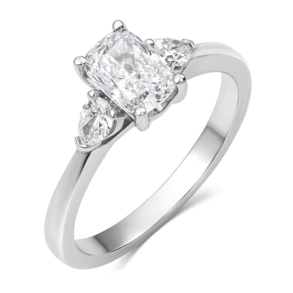 Platinum Three Stone Cushion Diamond Engagement Ring 1.26ct Thumbnail Image 0
