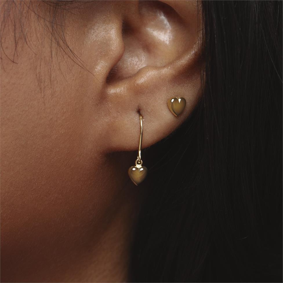 18ct Yellow Gold Heart Drop Earrings Thumbnail Image 1