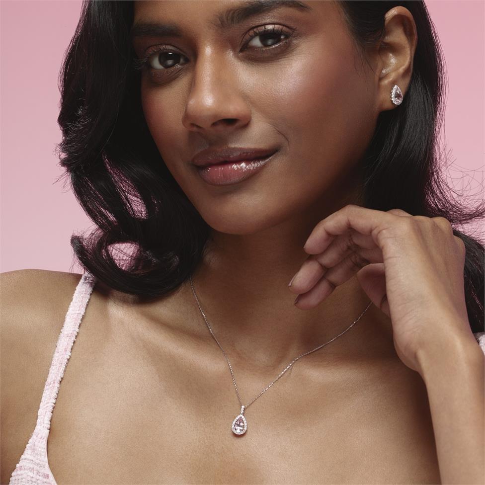 Camellia 18ct White Gold Morganite and Diamond Teardrop Earrings Thumbnail Image 1